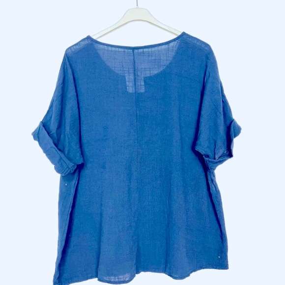 11 Chic Cotton Linen Tunic Top with Flower Pattern - Picture 2 of 2